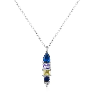 925 Sterling Silver Multicolor Zirconia Geometric Pendant Necklace Bohemian Trendy Jewelry Adjustable O-Chain Clavicle Chain For Women