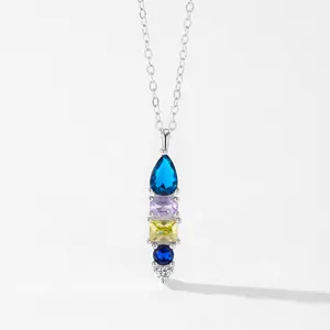 925 sterling silver necklace featuring a vertical geometric colorful gemstone pendant.