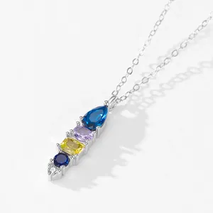 Elegant 925 sterling silver necklace featuring a vertical geometric colorful gemstone pendant