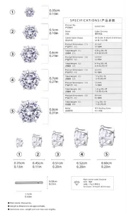 Size chart for 925 sterling silver six-prong stud earrings in various diameters