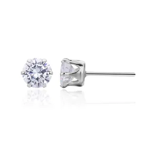 Detailed view of S925 sterling silver stud earrings with six-prong set cubic zirconia
