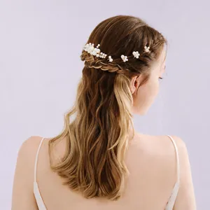 Handmade Bridal Hair Accessories Combination With Alloy Flower Metal Leaf Imitation Artificial Pearl Rhinestone Wedding Headpiece Jewelry