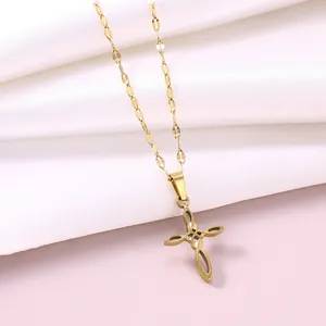 Elegant gold-plated stylized cross pendant necklace for women's daily fashion style