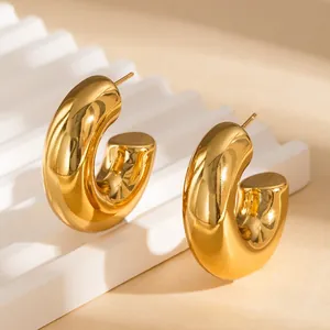 Elegant gold-plated stainless steel chunky hoop earrings for women.