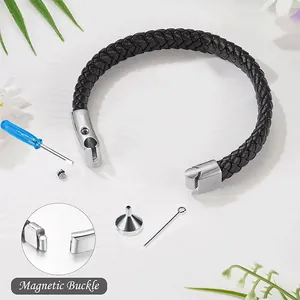 Close-up of the stainless steel magnetic buckle and filling tools for cremation bracelet