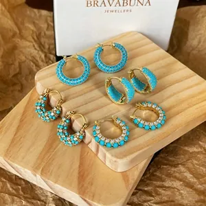 Vintage Blauwe Turkoois Oorbellen Nieuwe Chinese Stijl Fris Elegant Strass Oorknopjes Creolen Hangende Oorbellen Voor Vrouwen Sieraden Cadeau