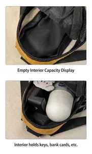 Primer plano del interior del mini bolso con espacio para llaves y objetos pequeños