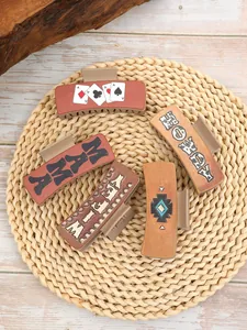 Pinces à cheveux de style western en similicuir avec motifs Mama et Howdy texte