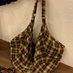 Sac Cabas en Toile à Carreaux Rétro Coréen Pour Femmes Sac Hobo Grande Capacité Sac à Main de Trajet Sac à Épaule Jaune Carreaux