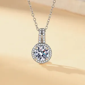 Elegant silver-toned necklace with round brilliant-cut cubic zirconia and halo pendant