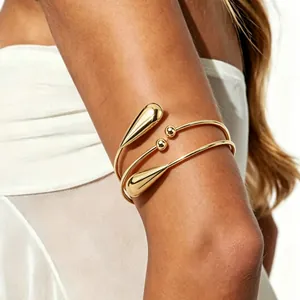 Bracelet Manchette Ouvert en Fer Minimaliste pour Femmes Géométrique Multicouche Croisé Goutte d'Eau Métal Bijoux de Mode Cadeau