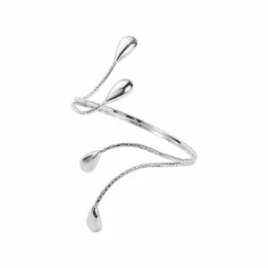 Silver-colored geometric multi-layer open arm cuff with water drop charms.