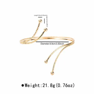 Geometric multi-layer crossing golden arm cuff bracelet with droplet ends and measurements
