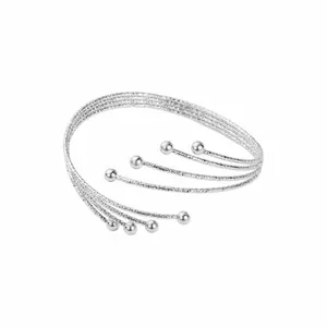 Elegant silver multi-layer open arm cuff bracelet with polished spherical ends design