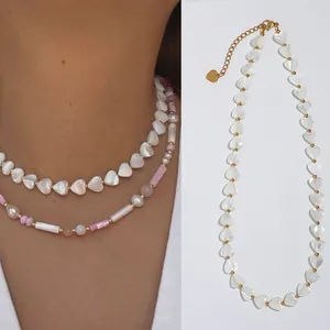Titanium Steel 18K Gold Plated Heart Shell Beaded Necklace Mother Of Pearl Freshwater Pearl Layered Jewelry For Women