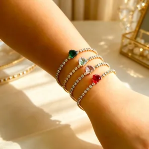 Braccialetto in Acciaio Inossidabile con Cuore e Zirconi per Donna Catena Tennis Placcata Oro Argento Gioiello