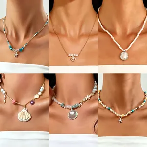 Schelp Kunstparel Hanger Ketting Voor Vrouwen Legering Zeester Oceaan Thema Boheemse Strand Sieraden Voor Vakantie Bruiloft Feest