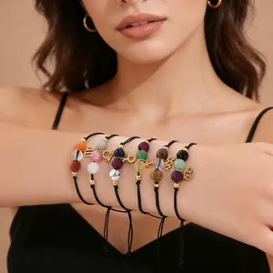 Handgefertigte Sternzeichen-Armbänder mit Natursteinen und verstellbarer Kordel für Damen