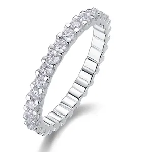 Close-up detail of S925 silver single row ring with sparkling Moissanite stones