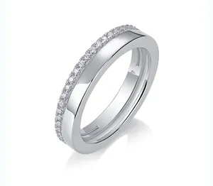 High-quality S925 silver ring featuring a sparkling single row of moissanite stones