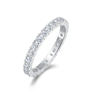 Close-up of S925 silver eternity ring set with sparkling moissanite stones