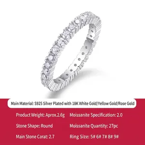 S925 Sterling Silver Full Eternity Moissanite Ring For Women D Color 3EX Brilliant Cut Stackable Band Jewelry Finger Ring