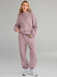 Women's dusty rose oversized hoodie and sweatpants two-piece tracksuit set detail