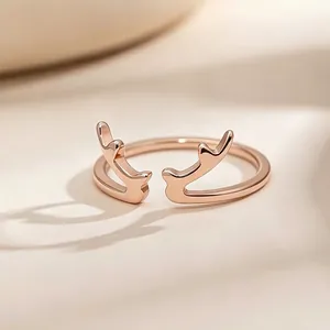 Close-up detail of a rose gold reindeer antler open ring made from durable stainless steel