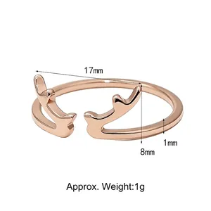 Detailed view of rose gold antler ring with measurements 17mm, 8mm, and 1mm thickness.