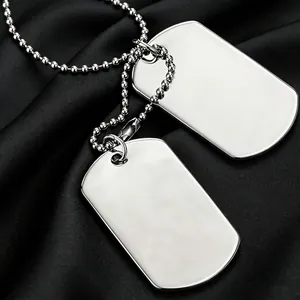 Men Titanium Steel Dog Tag Necklace Minimalist Military Style Double Pendant Bead Chain Fashion Jewelry Gift Accessory
