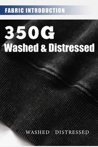 Macro detail shot showing the premium 350G heavyweight washed distressed fabric for hoodies