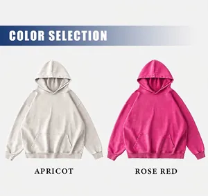 Vintage wash distressed hoodies in apricot and rose red color selection options