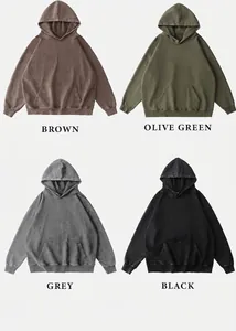 Detailed view of four vintage washed distressed hoodies in brown, green, grey, and black.