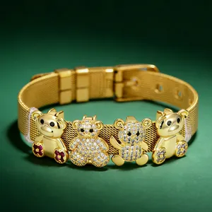 Edelstahl Netz Uhrenarmband DIY Bär Charms Für Schmuckherstellung Armband Zubehör Strass Tierform Komponenten