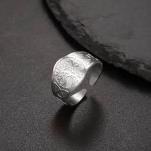 Vintage Punk Tree Of Life Stainless Steel Ring For Men Women Celtic Knot Engraved Adjustable Band Ring Jewelry Gift