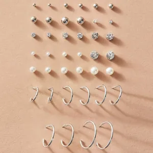 Colección de Pendientes de Aleación Vintage con Perlas Artificiales de Imitación y Zirconia Poste de Acero Inoxidable Aros y Botón Bañados en Oro Plata para Mujer Joyería
