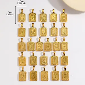 Gold-plated stainless steel alphabet necklace pendants set A-Z with dimension markings