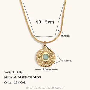 Dimensions détaillées du collier soleil en acier inoxydable doré 18K avec œil en marbre