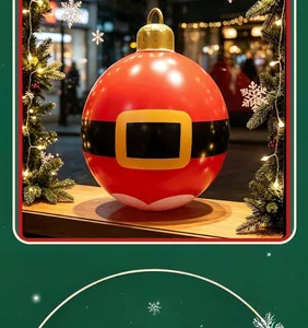 Large inflatable PVC Christmas ball with Santa belt design and LED light ornaments