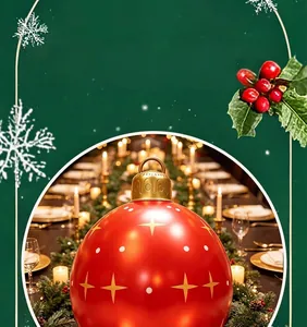 Large red inflatable PVC Christmas ball with LED lights for outdoor garden decor
