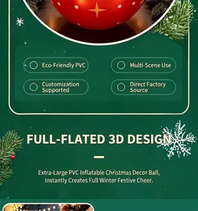 Detailed view of a plump red inflatable PVC Christmas ball with gold star patterns