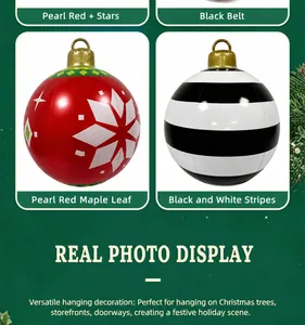 Detailed macro view of various patterns of PVC inflatable Christmas decoration balls.