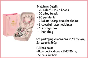 Comprehensive 66pcs DIY unicorn charm bracelet jewelry making kit with pink gift box