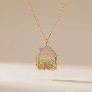 Exquisite 18K vergoldete bunte Emaille-Haus-Medaillon-Halskette Geschenk für Mädchen