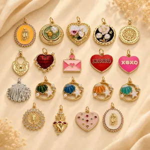 Ciondoli Cuore Vergine Maria Rame Smalto Zircone Conchiglia Fiori Charms Per DIY Creazione Di Gioielli Accessori Religiosi Vintage