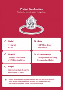 Spécifications du produit pour bague moissanite poire 4ct en or blanc 18K sur argent