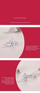 Bague en argent sterling avec une moissanite étincelante en forme de poire.