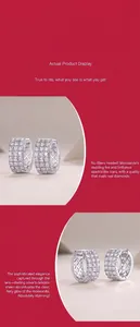 Macro detail of S925 sterling silver hoop earrings with pavé Moissanite stones.
