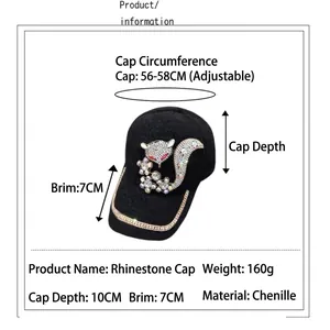 Diagramme de mesure détaillé pour casquette renard strass avec spécifications.