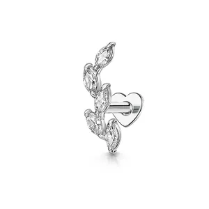 Detailed macro view of 925 sterling silver marquise cluster labret with heart flat back